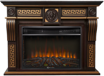 Электрокамин с широким очагом 2D Electrolux EFP/P-3020LS N с порталом Firelight Vittoriano 30 Темный дуб с золотой патиной