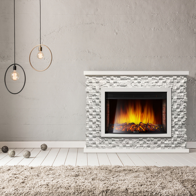 Электрокамин с широким очагом 2D Electrolux EFP/P-3020LS с порталом Firelight Quadro 30 песчаник античный белый/белая эмаль фото #5