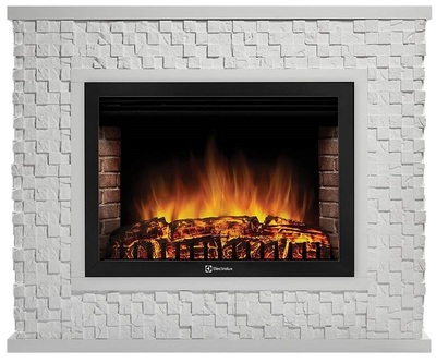Электрокамин с широким очагом 2D Electrolux EFP/P-3020LS с порталом Firelight Quadro 30 песчаник античный белый/белая эмаль