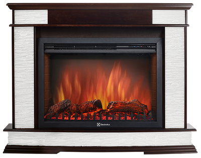 Электрокамин с широким очагом 2D Electrolux EFP/P-3320RLS с порталом Firelight Scala 30 сланец скалистый белый, тёмный дуб