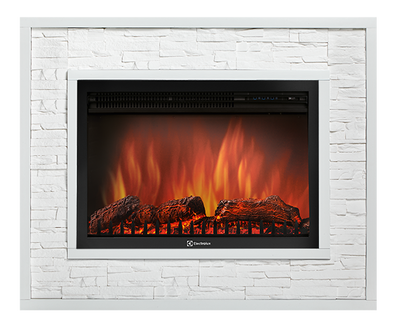 Электрокамин с широким очагом 2D Electrolux EFP/P-3320RLS с порталом Firelight Loft 30 камень белый, белая эмаль