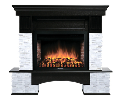 Электрокамин с широким очагом 2D Electrolux EFP/P-3020LS с порталом Firelight Pietra Nuovo 30 камень сланец белый, шпон темный дуб