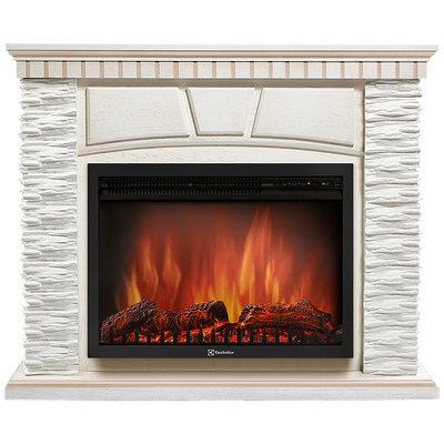 Электрокамин с широким очагом 2D Electrolux EFP/P-2520LS с порталом Firelight Porto 25 сланец белый/белёный дуб