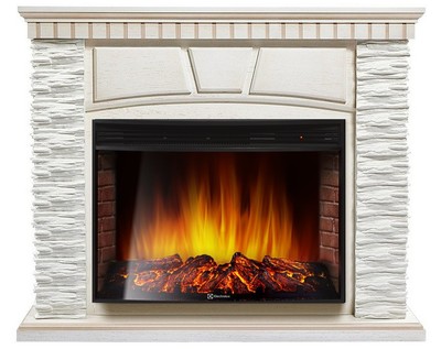Электрокамин с широким очагом 2D Electrolux EFP/P-3320RLS с порталом Firelight Porto 30 сланец белый/ белёный дуб