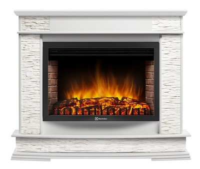 Электрокамин с широким очагом 2D Electrolux EFP/P-3020LS с порталом Firelight Scala 30 сланец скалистый белый, белый дуб