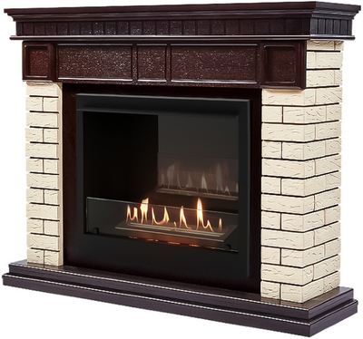 Напольный биокамин Firelight BFP/P-2520 с порталом Bricks 25 камень бежевый, шпон темный дуб фото #2