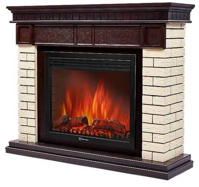 Угловой широкий портал Firelight Bricks 30U (угловой) камень бежевый, шпон темный дуб фото #5