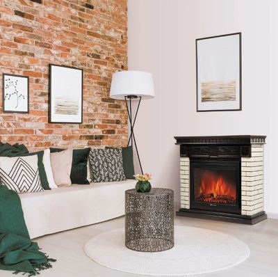 Угловой широкий портал Firelight Bricks 30U (угловой) камень бежевый, шпон темный дуб фото #4
