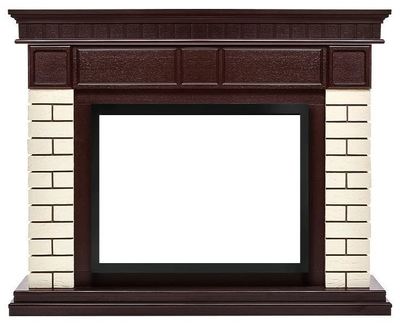 Угловой широкий портал Firelight Bricks 30U (угловой) камень бежевый, шпон темный дуб