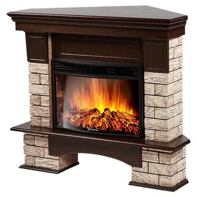 Угловой широкий портал Firelight Forte Wood 25U (угловой) камень коричневый, шпон темный дуб фото #4