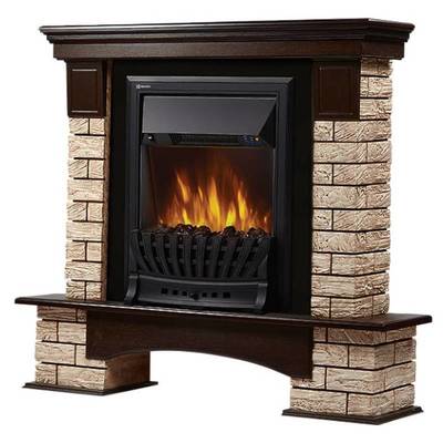 Классический портал для камина Firelight Forte Wood Classic камень коричневый, шпон темный дуб фото #3