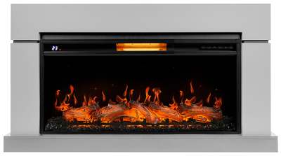 Электрокамин с широким очагом 2D Royal Thermo Aurora RTFP/P-AR40LS с порталом Firelight Lindos 40, светло-серый, р/в