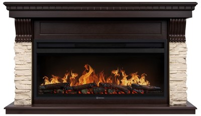Линейный электрокамин Electrolux EFP/P-4220LS с порталом Firelight Michigan 42, камень молочный, шпон темный дуб