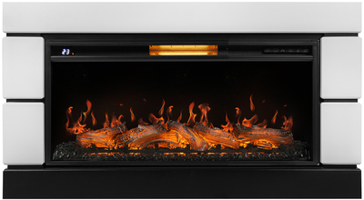 Электрокамин с широким очагом 2D Royal Thermo Aurora RTFP/P-AR40LS с порталом Firelight Moderno 40, белый