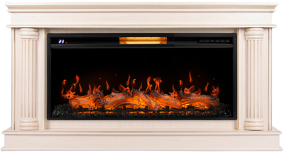 Электрокамин с широким очагом 2D Royal Thermo Aurora RTFP/P-AR40LS с порталом Firelight Olympia 40, слоновая кость с золотой патиной