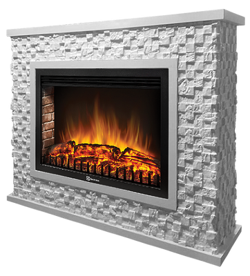 Широкий портал Firelight Quadro 30 камень песчаник античный белый, белая эмаль фото #5