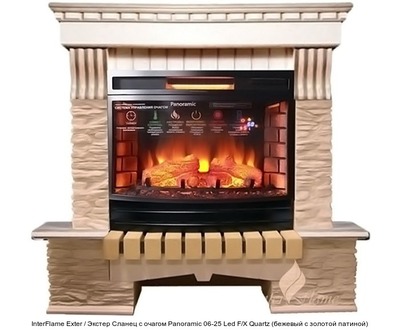 Каменный камин (портал+очаг) InterFlame Exter / Экстер Сланец с очагом Panoramic 25 LED FX QZ фото #5