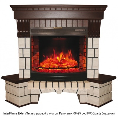 Каменный камин (портал+очаг) InterFlame Exter /Экстер угловой с очагом Panoramic 25 LED FX QZ фото #3