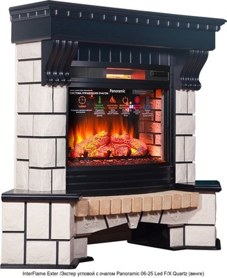 Каменный камин (портал+очаг) InterFlame Exter /Экстер угловой с очагом Panoramic 25 LED FX QZ фото #4