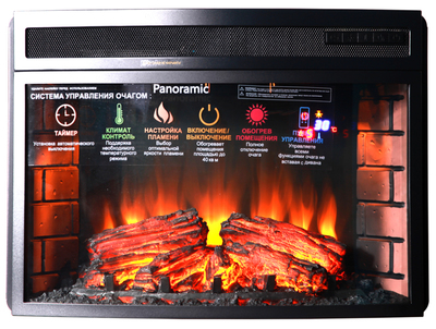 Электрокамин с широким очагом 2D InterFlame Джениус (темный дуб) с очагом Panoramic 25 LED FX QZ фото #3
