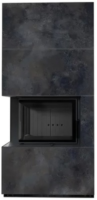 Готовый дровяной каминокомплект Kratki FLOKI PRO OXIDE NERO, угловое стекло слева, черная футеровка фото #2