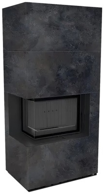 Готовый дровяной каминокомплект Kratki FLOKI PRO OXIDE NERO, угловое стекло слева, черная футеровка