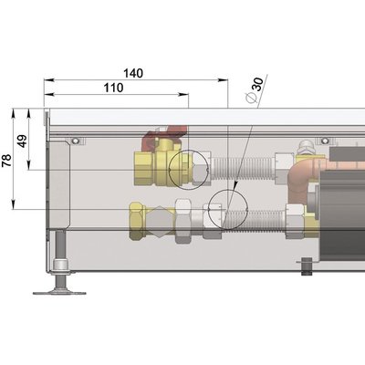 Внутрипольный конвектор длиной 1,1 м - 1,5 м Minib COIL-MT 1250 фото #3