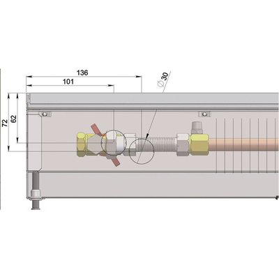 Внутрипольный конвектор длиной 1,1 м - 1,5 м Minib COIL-P 1250 фото #2