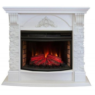 Красивый белый электрокамин с обогревом Real-Flame Athena 25/25,5 WT с очагом Firefield 25 S IR