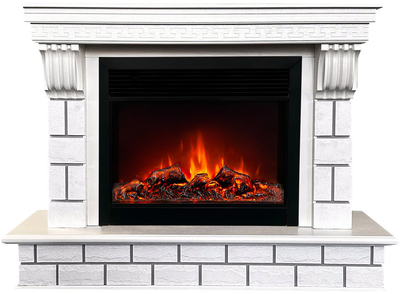 Электрокамин с широким очагом 2D Real-Flame CASTLE 26 WT с очагом MOONBLAZE DELUXE BL