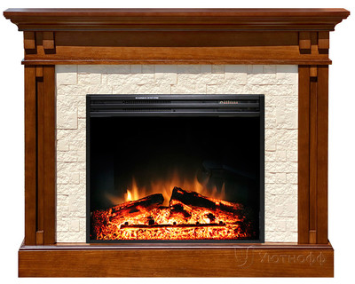 Электрокамин с широким очагом 2D Royal Flame Cambridge Umbra Grey камень бежевый с очагом Jupiter FX New (тёмный дуб)
