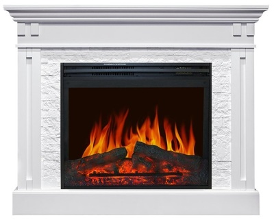 Электрокамин с широким очагом 2D Royal Flame Cambridge камень белый с очагом Jupiter FX New