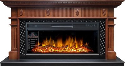 Линейный электрокамин Royal Flame Carlyle (орех с черным) с очагом Vision 42 LOG LED