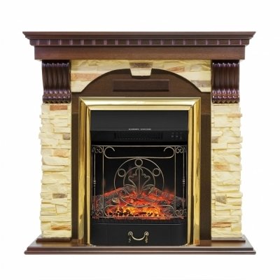 Электрокамин с классическим очагом 2D Royal Flame Dublin арочный сланец с очагом Majestic Black/Brass (Темный дуб)