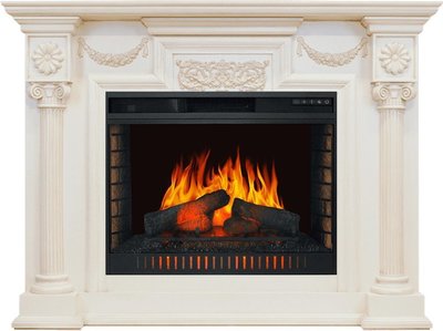 Электрокамин с широким очагом 2D Royal Flame London с очагом Vision 30 EF LED FX (слоновая кость с патиной)
