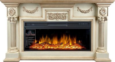 Линейный электрокамин Royal Flame London (слоновая кость с патиной) с очагом Vision 42 LOG LED