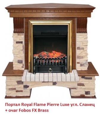 Угловой классический портал Royal Flame Pierre Luxe угл. Сланец под классический очаг (Темный дуб) фото #2