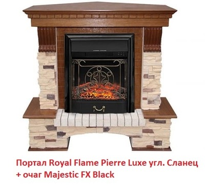 Угловой классический портал Royal Flame Pierre Luxe угл. Сланец под классический очаг (Темный дуб) фото #4