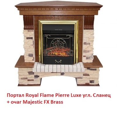 Угловой классический портал Royal Flame Pierre Luxe угл. Сланец под классический очаг (Темный дуб) фото #5
