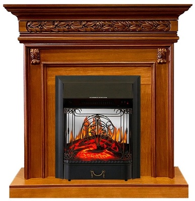 Электрокамин с классическим очагом 2D Royal Flame Valletta Орех с очагом Majestic FX Brass