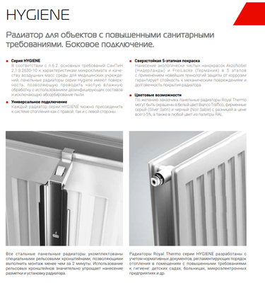 Стальной панельный радиатор Тип 10 Royal Thermo HYGIENE 10-500-500 фото #12
