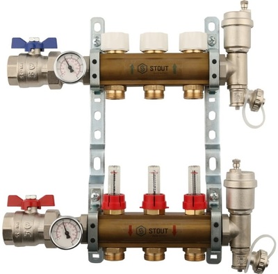Коллектор регулируемый для теплого пола с расходомерами STOUT SMB 0473 000003
