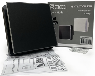 Вытяжка для ванной диаметр 100 мм Seicoi SNAD04-01B Matt black glass, T фото #3