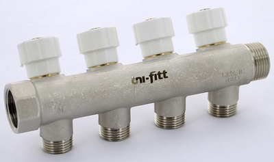 Коллектор Uni-fitt НВ 3/4x4 вых 1/2 40 мм с вентилями, никелированный фото #3