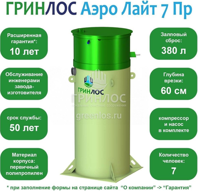 Станция биологической очистки Гринлос Аэро Лайт 7 ПР фото #2