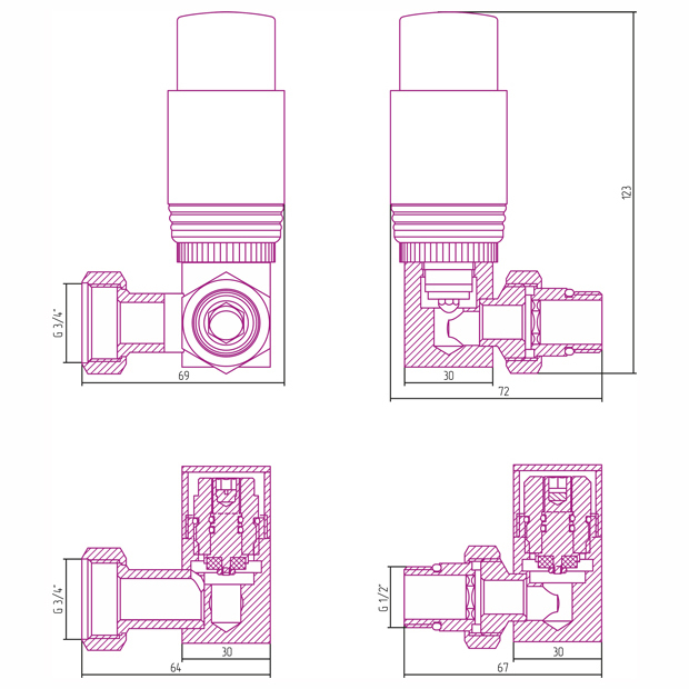 Вентиль с терморегулятором Сунержа 3D левый G 1/2 НР х G 3/4 НГ набор, цвет хром Сунержа 3D левый G 1/2 НР х G 3/4 НГ набор - фото 2